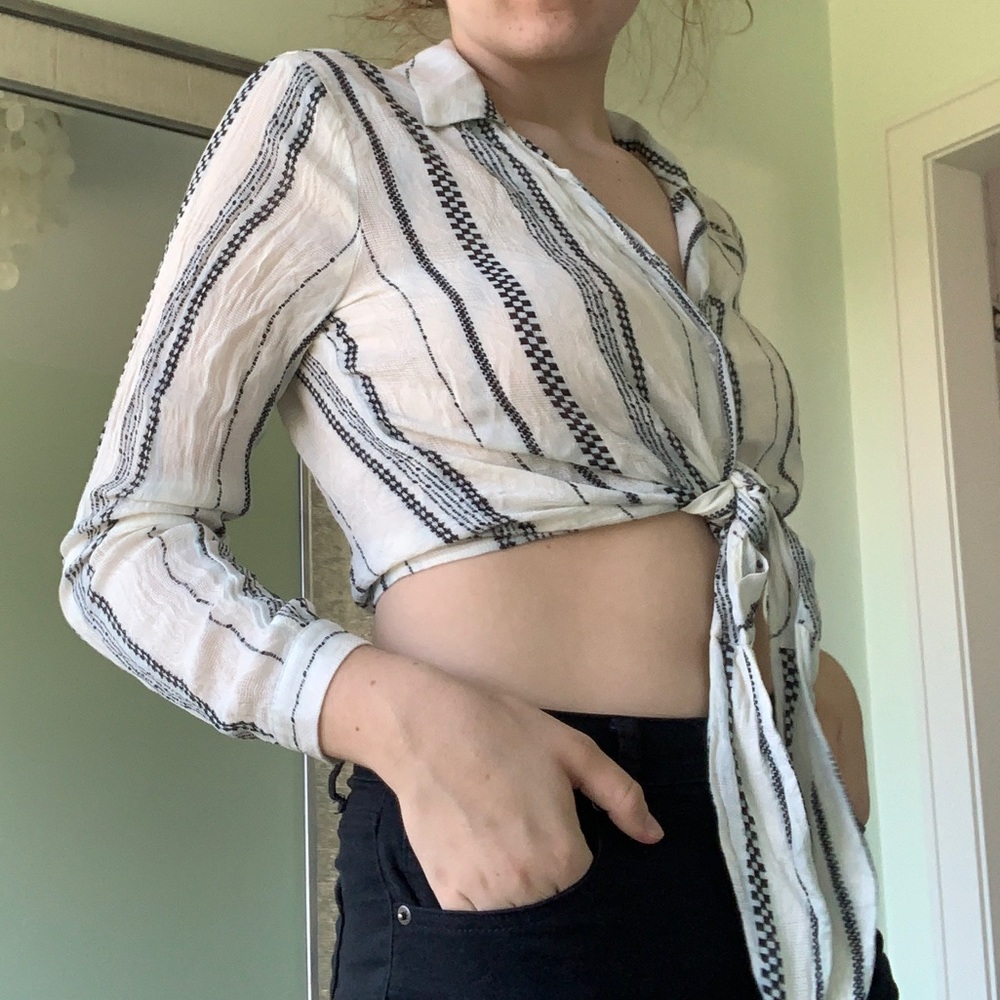 Blue and White Button Up Tie Shirt